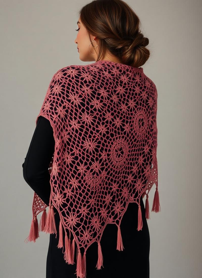 Xaile de croché rosa vestido